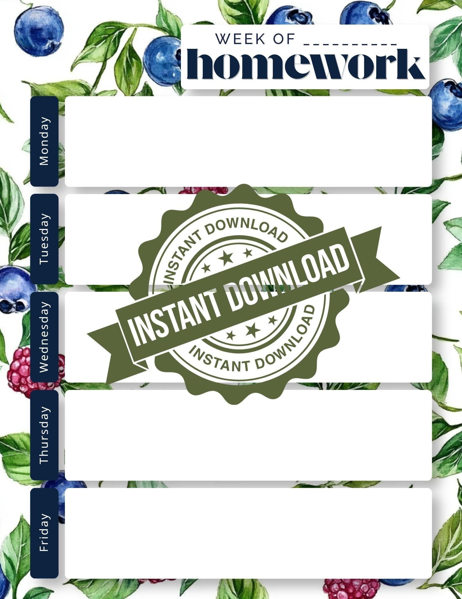 Undated Weekly Homework Planner Notepad: 20 Designs (Instant Download)
