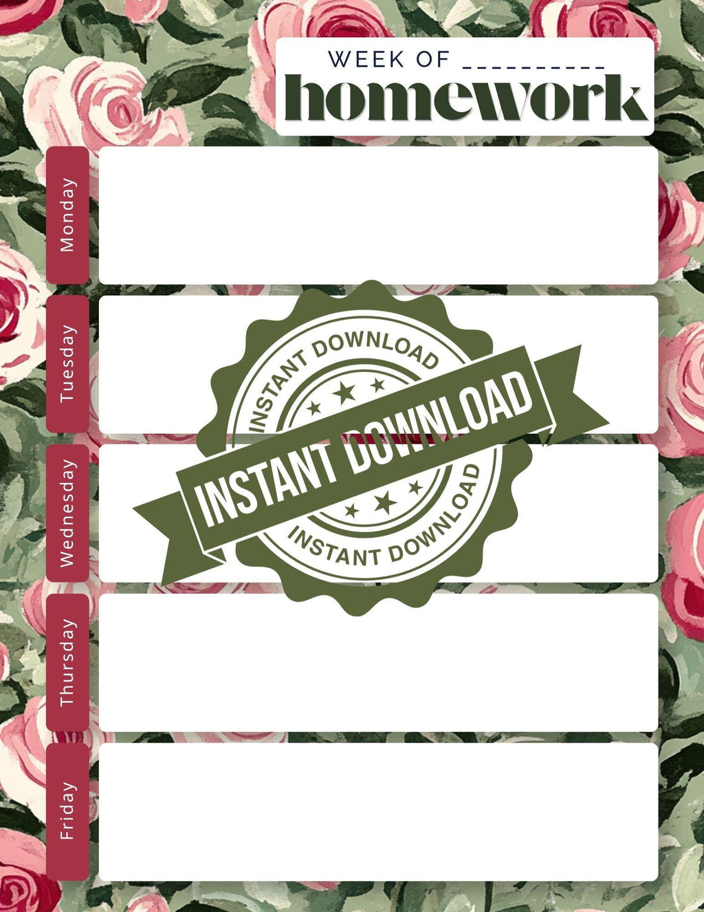 BUNDLE: Weekly Homework Undated Notepad | Back to School Organization | Classic Floral, Gingham, Stripes