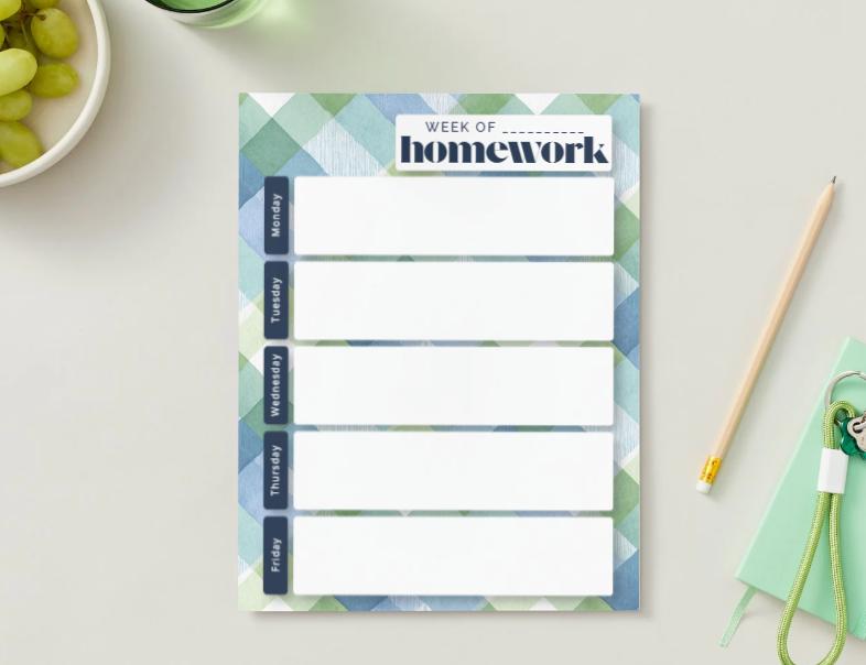 Pastel Plaid Weekly Homework Planner Printable | Tartan Student Agenda Template | School Tracker Digital Download