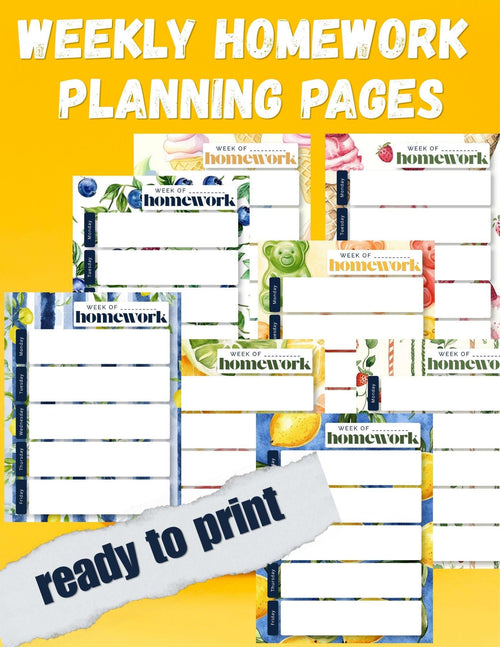 Blue Yellow Tile Weekly Homework Planner | Mediterranean Student Homework Tracker (Digital Download)
