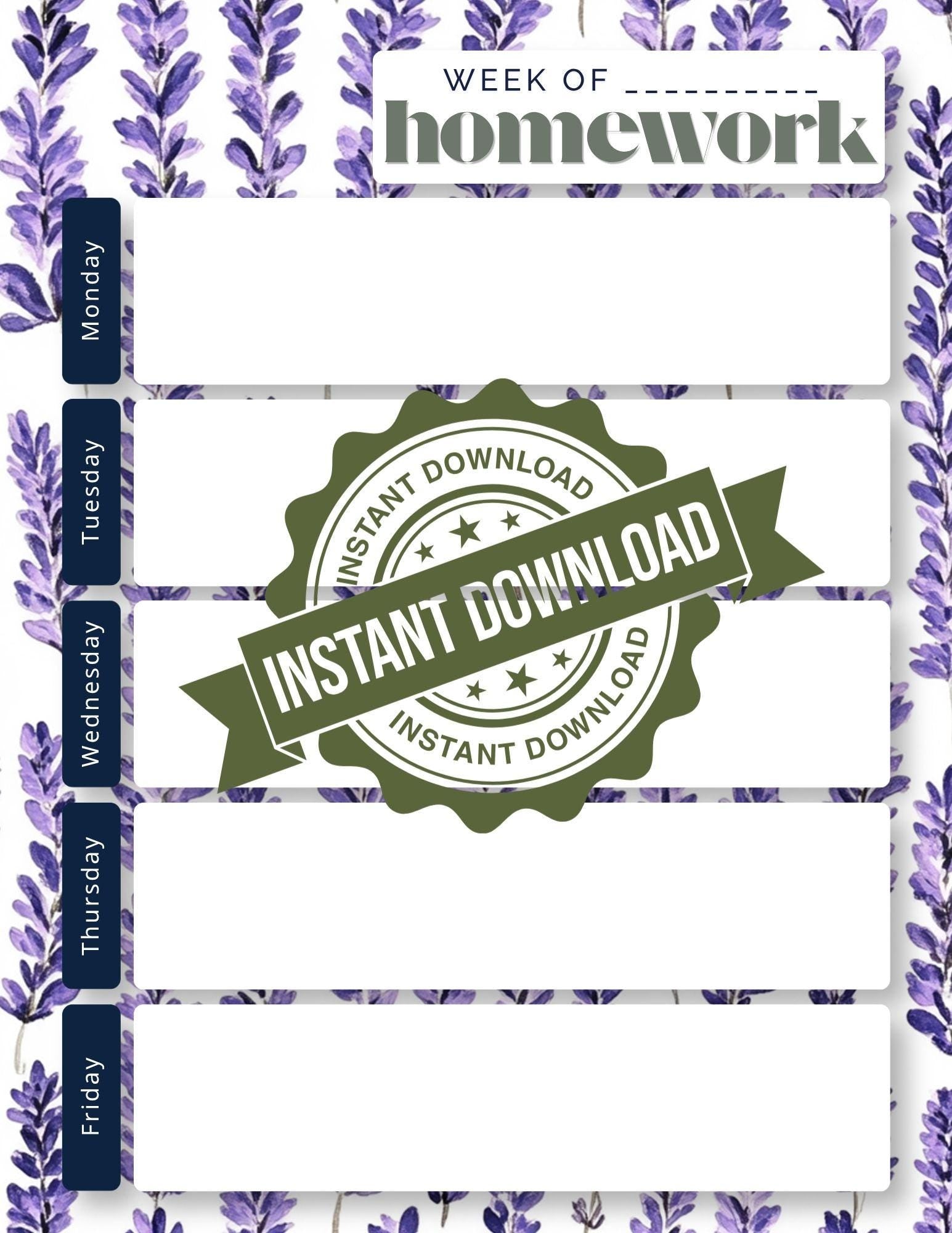 Pastel Lavender Weekly Homework Planner | Minimalist Purple Study Tracker (Digital Download)