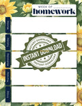 Sunflower Weekly Homework Planner | Floral Student Agenda (Digital Download)