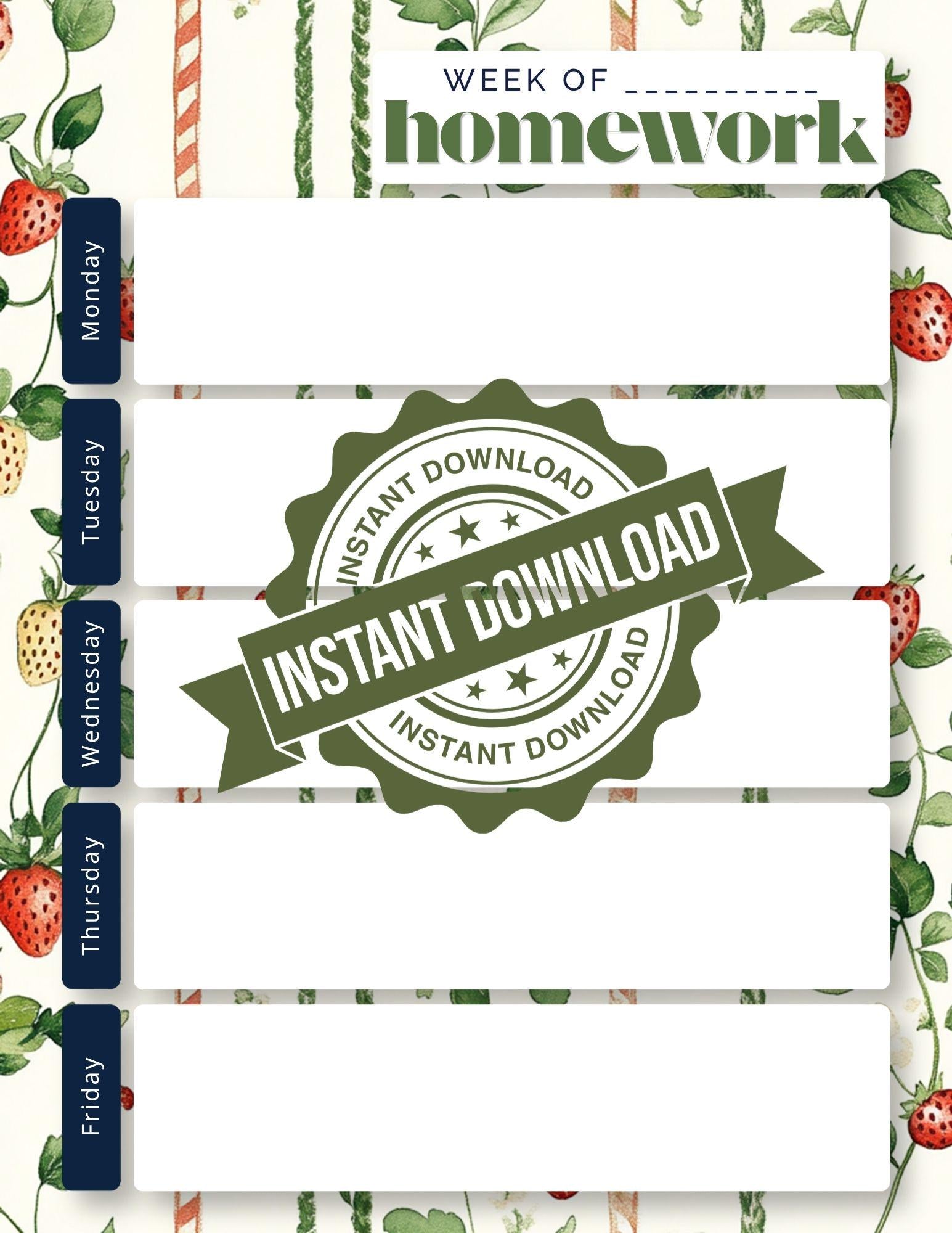Strawberry Weekly Homework Planner | Sweet Berry Student Agenda (Digital Download)