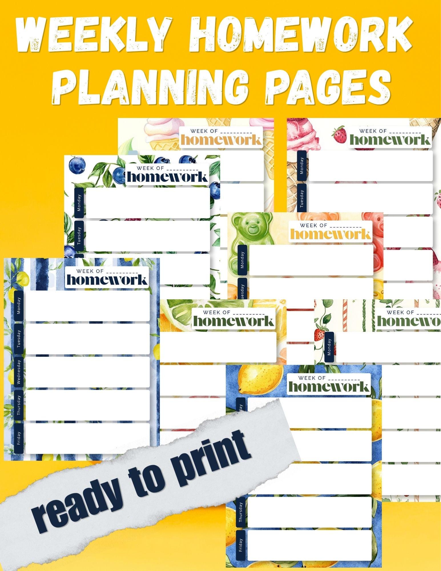 Mixed Berries Weekly Homework Planner | Watercolor Fruit Study Tracker (PDF Printable)
