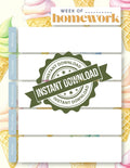 Pastel Ice Cream Weekly Homework Planner | Kawaii Study Tracker (PDF Download)