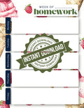 Strawberry Ice Cream Weekly Homework Planner | Kawaii Study Tracker (PDF Download)