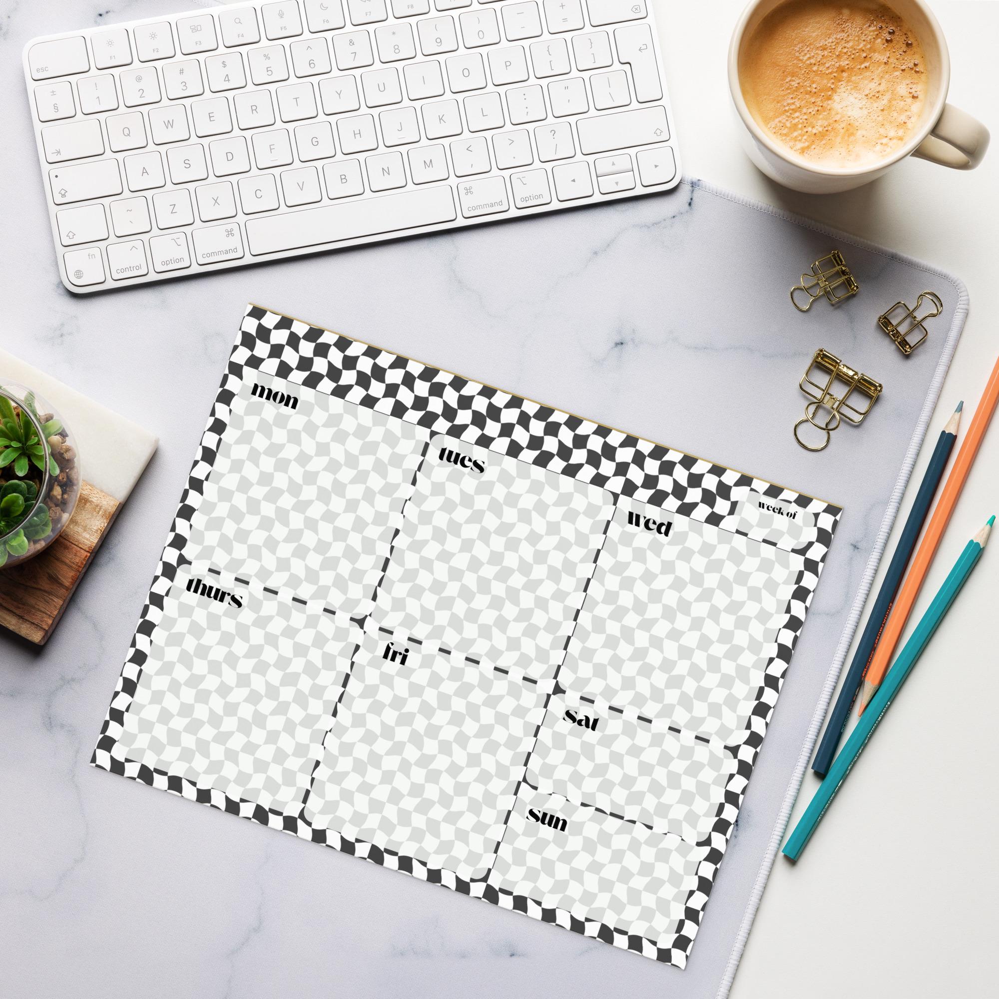 Wavy Black and White Checkered Weekly Undated Notepad