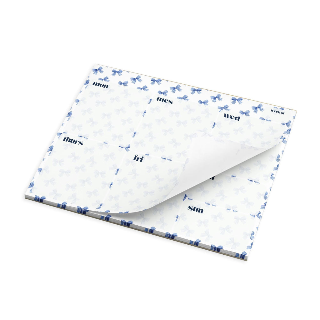 Blue and White Bows Undated Weekly Planner Notepad