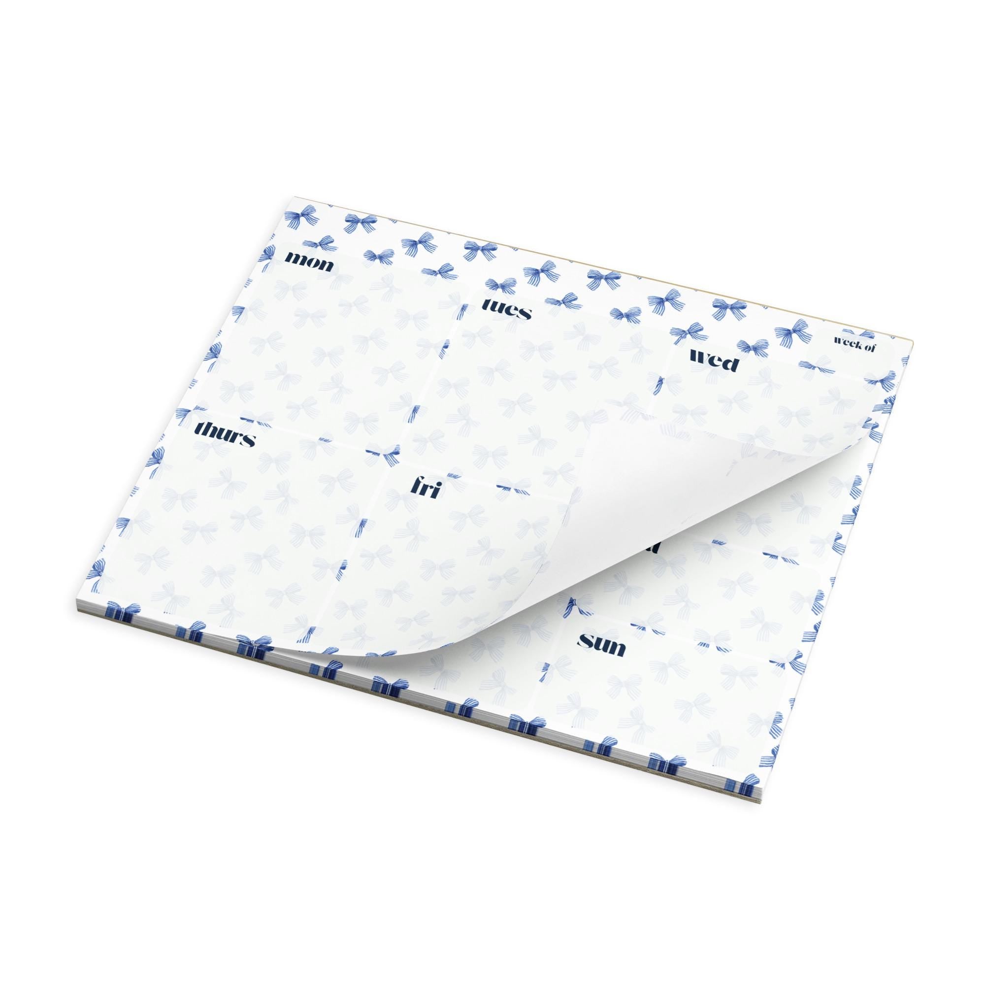 Blue and White Bows Undated Weekly Planner Notepad