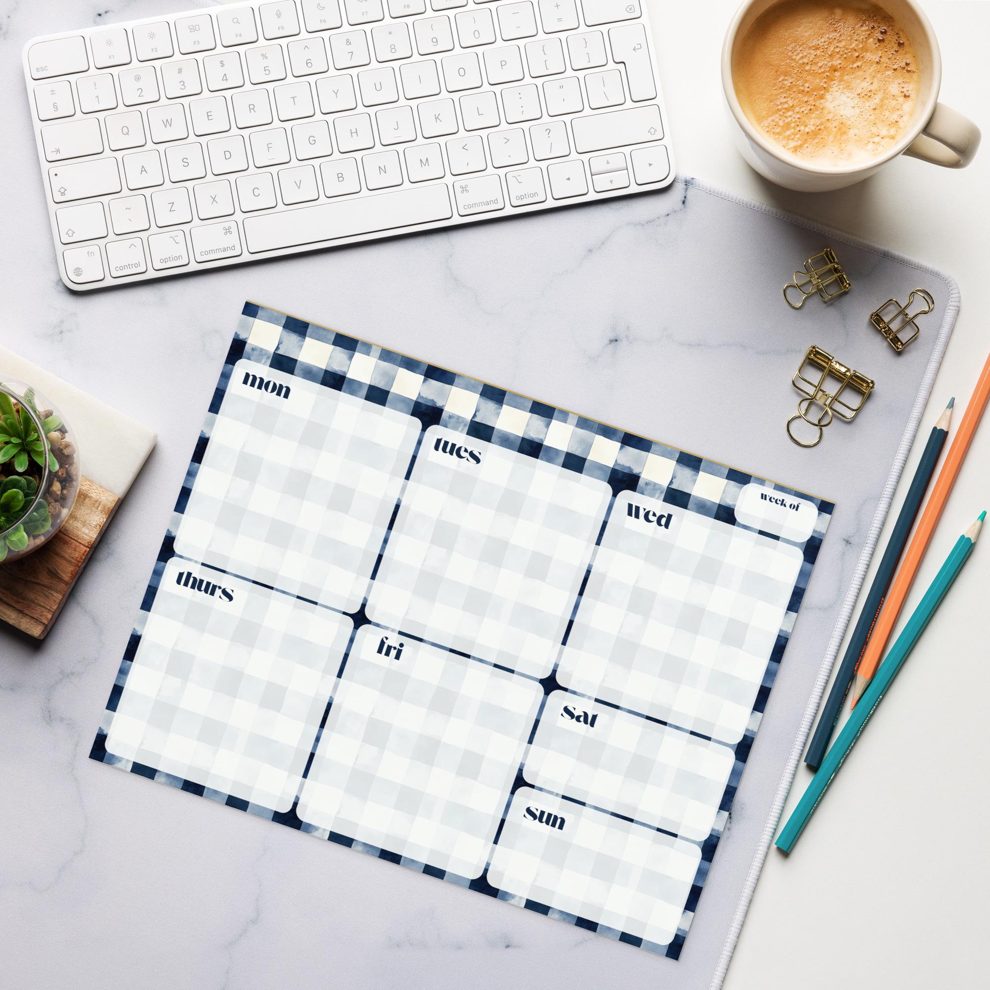 Dark Navy Gingham Undated Weekly Planner