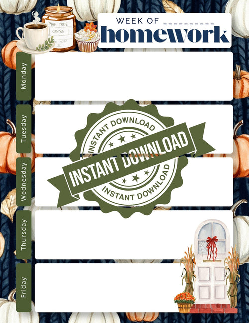 Autumn Weekly Homework Planner | Undated | Instant Download | Printable | Back to School Fall Elements