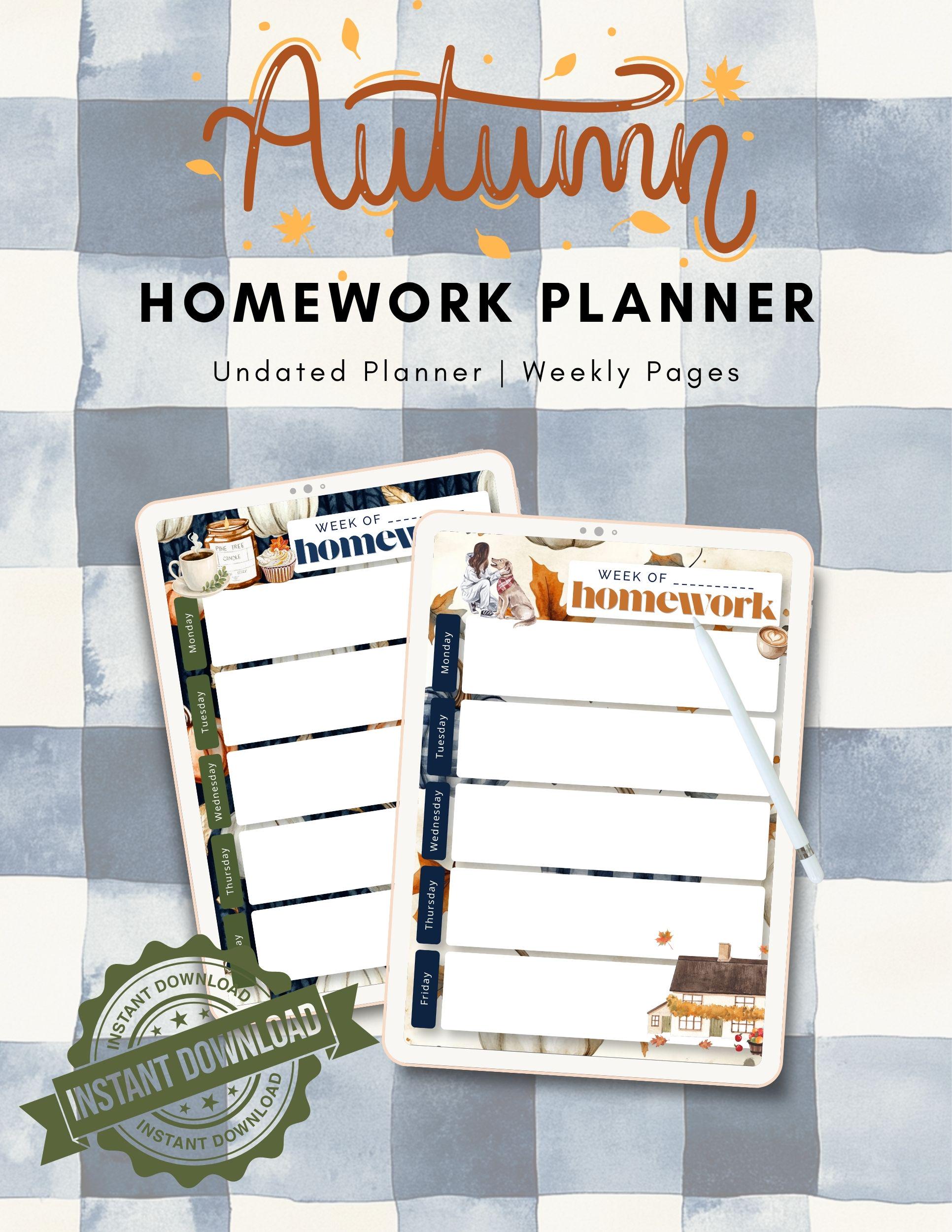 Autumn Weekly Homework Planner | Undated | Instant Download | Printable | Back to School Fall Elements