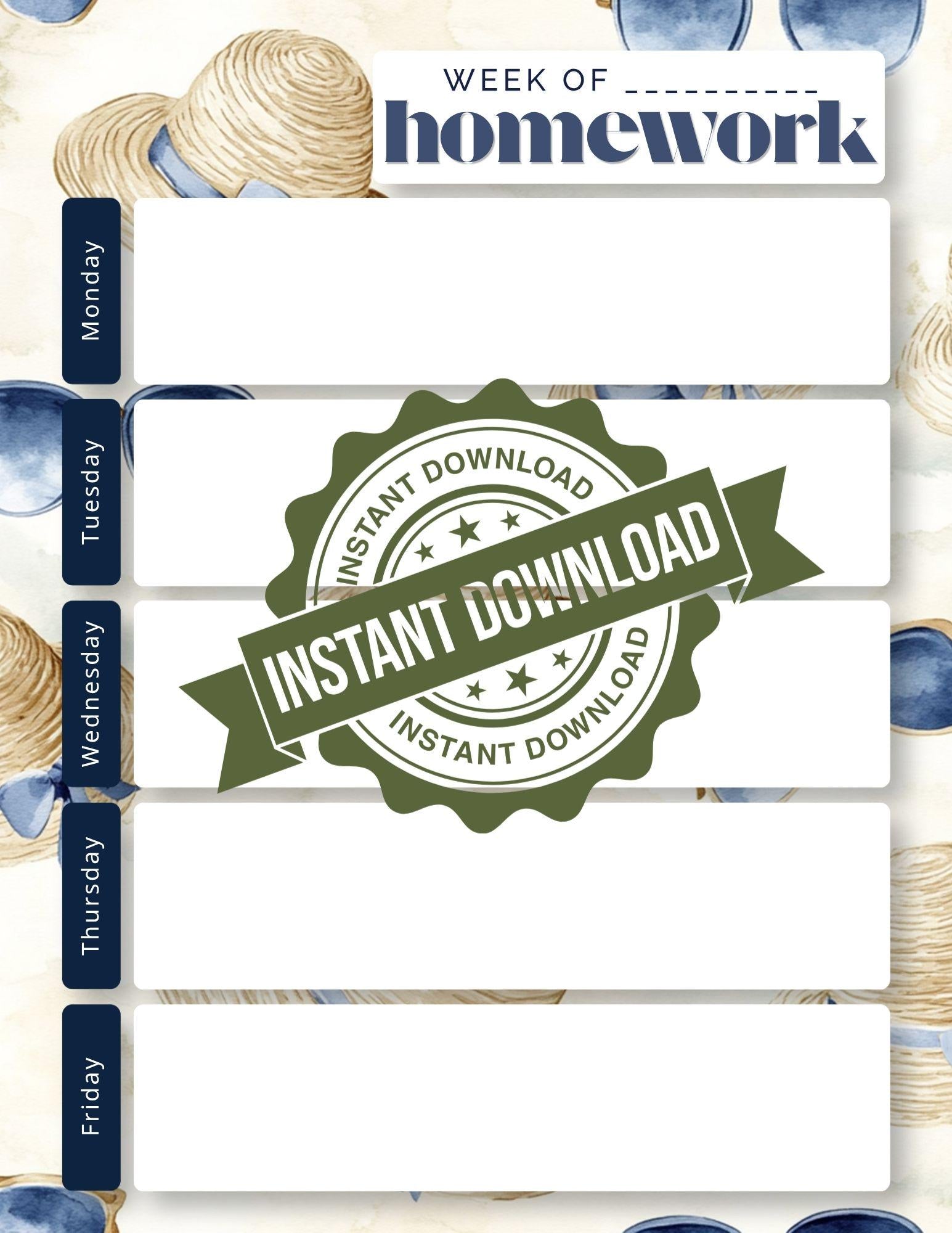 Weekly Homework Planner Page | Choose Your Design (Digital Download)