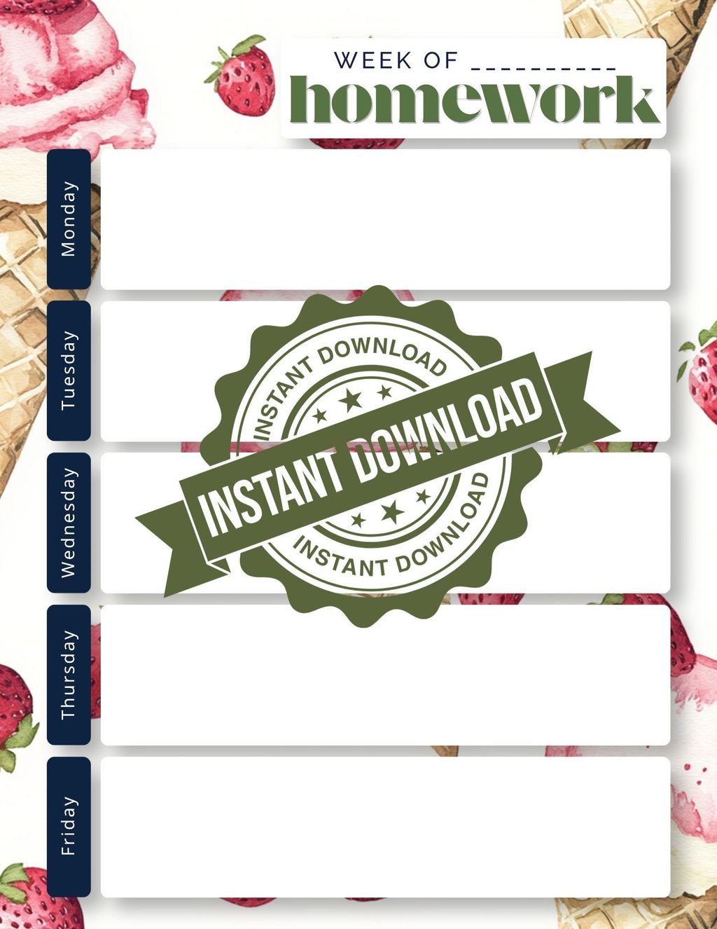 BUNDLE: Weekly Homework Undated Notepad | Back to School Organization | Fruit, Ice Cream, Candy, Desserts