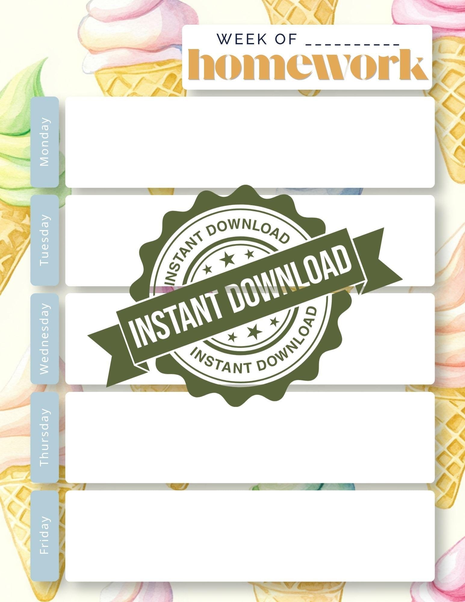 BUNDLE: Weekly Homework Undated Notepad | Back to School Organization | Fruit, Ice Cream, Candy, Desserts