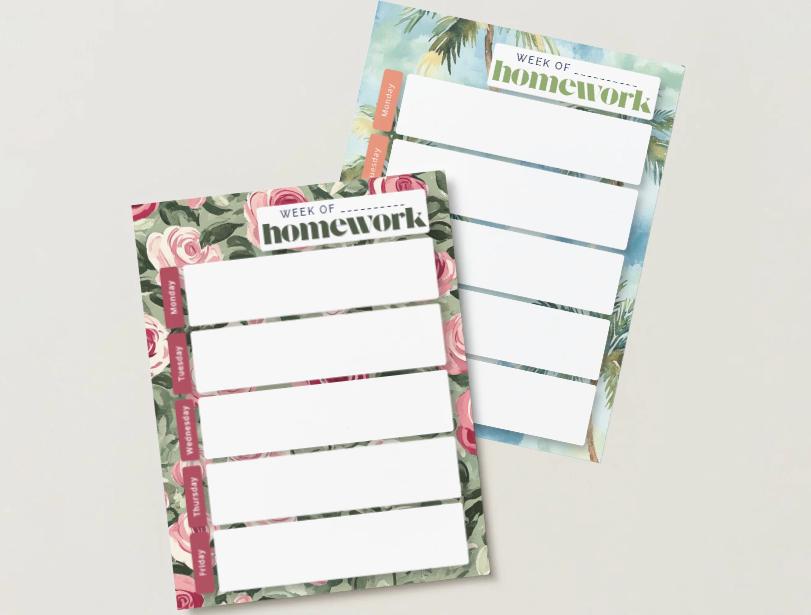 BUNDLE: Weekly Homework Undated Notepad | Back to School Organization | Classic Floral, Gingham, Stripes