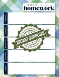 Pastel Plaid Weekly Homework Planner Printable | Tartan Student Agenda Template | School Tracker Digital Download