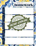 Blue Yellow Tile Weekly Homework Planner | Mediterranean Student Homework Tracker (Digital Download)