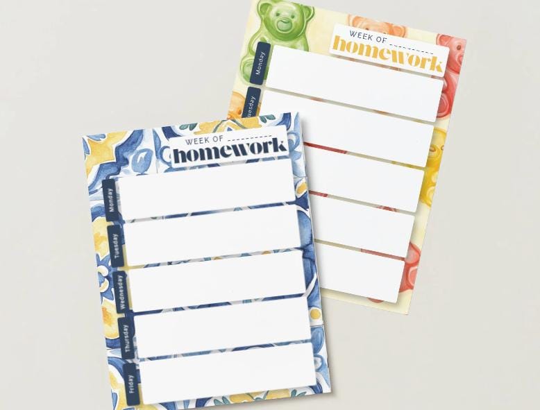 Blue Yellow Tile Weekly Homework Planner | Mediterranean Student Homework Tracker (Digital Download)