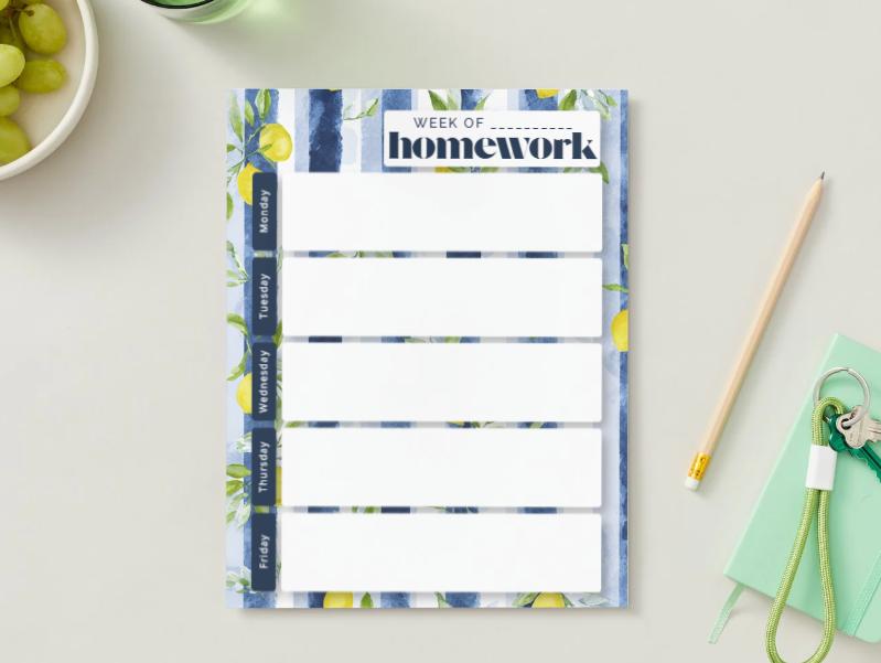 Lemon Navy Stripe Weekly Homework Planner | Nautical Preppy Student Agenda (Digital Download)