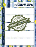 Lemon Navy Stripe Weekly Homework Planner | Nautical Preppy Student Agenda (Digital Download)