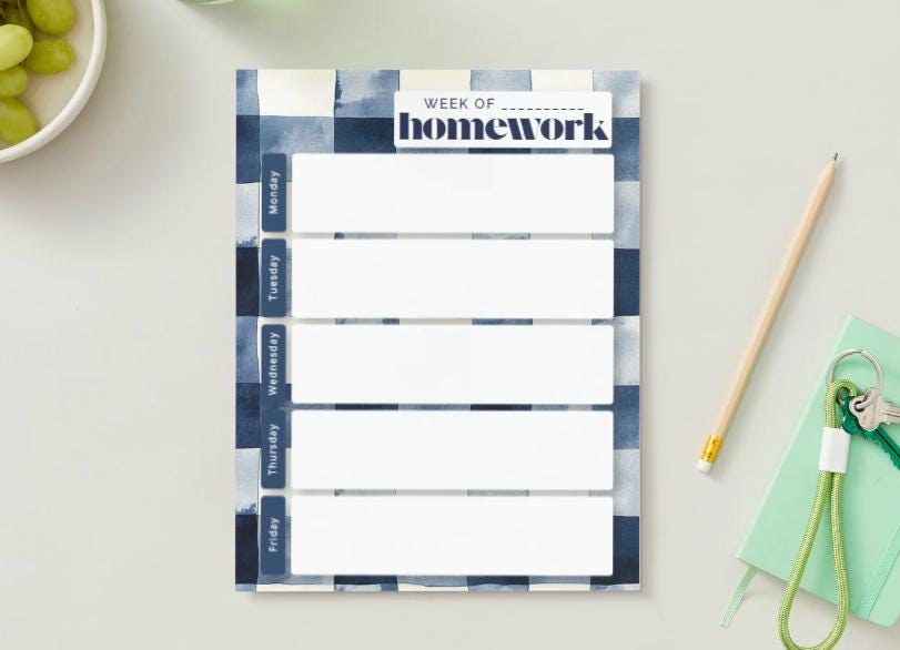 Navy Gingham Weekly Homework Planner | Classic Checked Student Agenda (Digital Download)