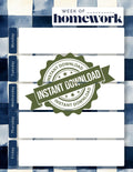 Navy Gingham Weekly Homework Planner | Classic Checked Student Agenda (Digital Download)