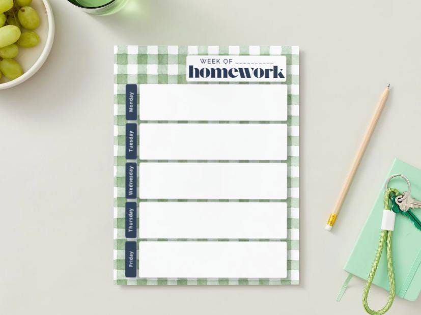 Sage Gingham Weekly Homework Planner | Student Study Tracker (Digital Download)
