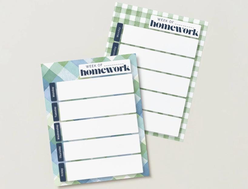 Sage Gingham Weekly Homework Planner | Student Study Tracker (Digital Download)