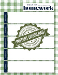 Sage Gingham Weekly Homework Planner | Student Study Tracker (Digital Download)