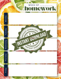Citrus Weekly Homework Planner | Fruity Fresh Student Study Tracker (PDF Download)