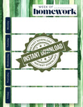 Green Stripes Weekly Homework Planner | Preppy Student Study Tracker (Digital Download)
