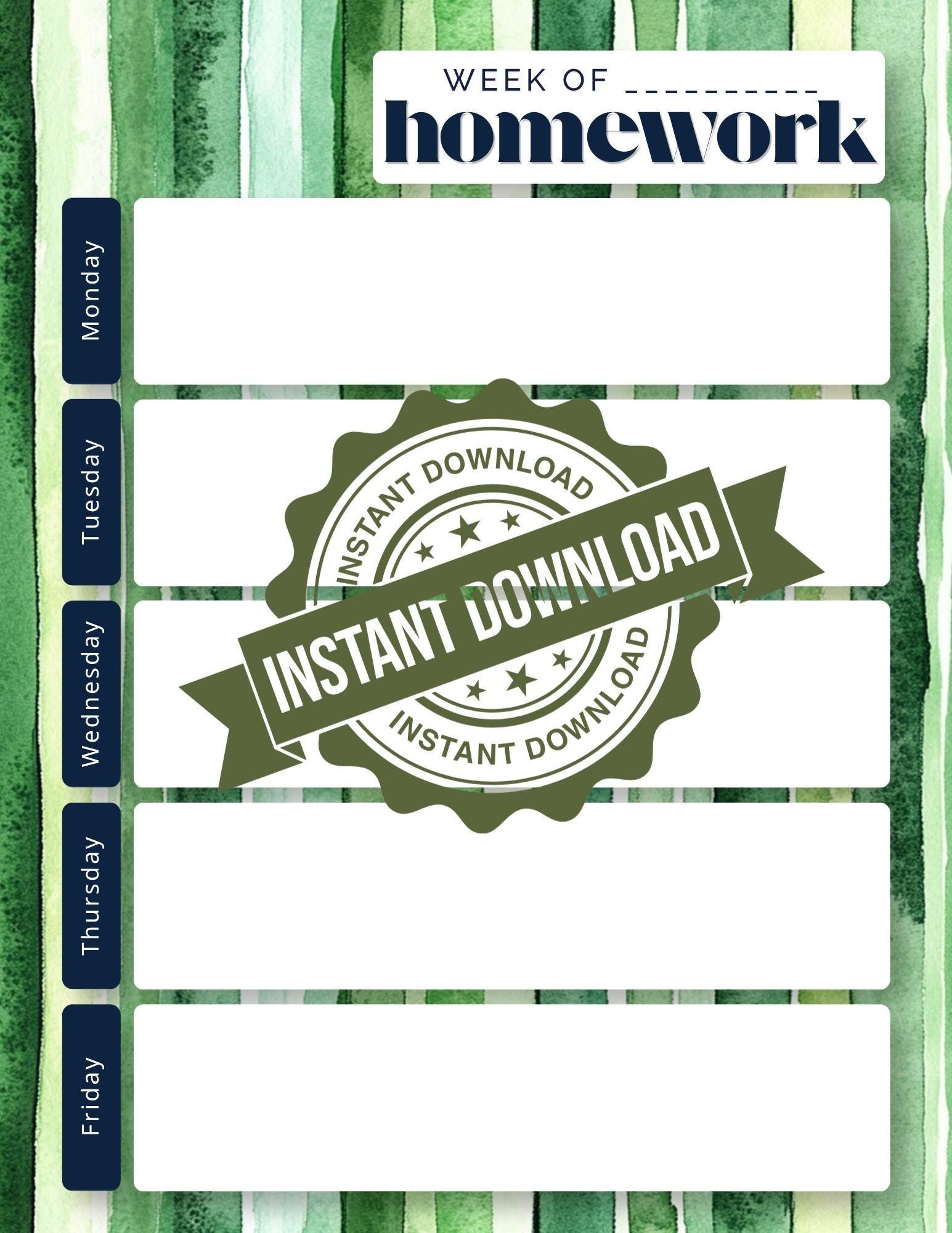 Green Stripes Weekly Homework Planner | Preppy Student Study Tracker (Digital Download)
