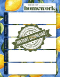 Bright Lemons Weekly Homework Planner | Citrus Student Agenda (Digital Download)