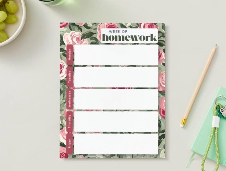 Floral Weekly Homework Planner | Shabby Chic Student Agenda (Digital Download)