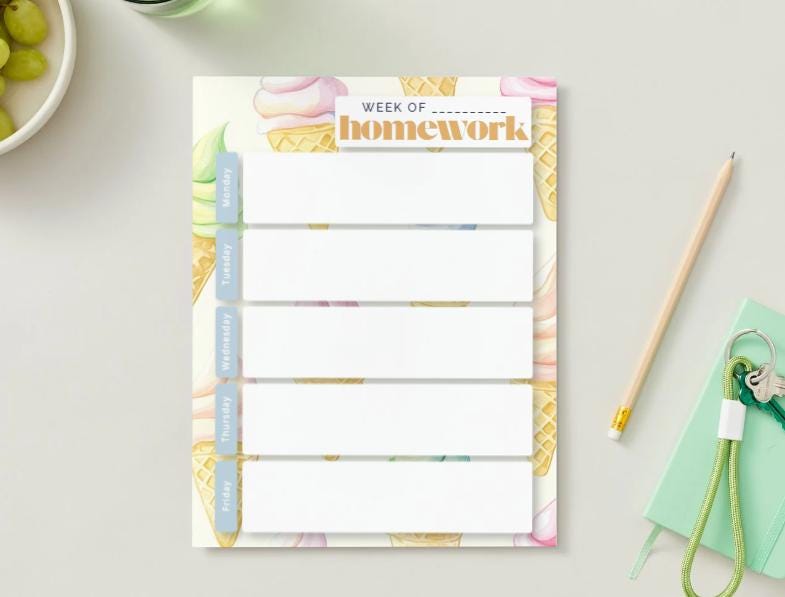 Pastel Ice Cream Weekly Homework Planner | Kawaii Study Tracker (PDF Download)