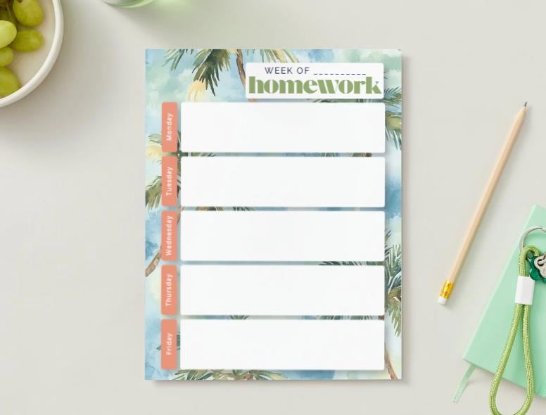 Tropical Palm Weekly Homework Planner | Coastal Student Agenda (Digital Download)