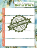 Tropical Palm Weekly Homework Planner | Coastal Student Agenda (Digital Download)