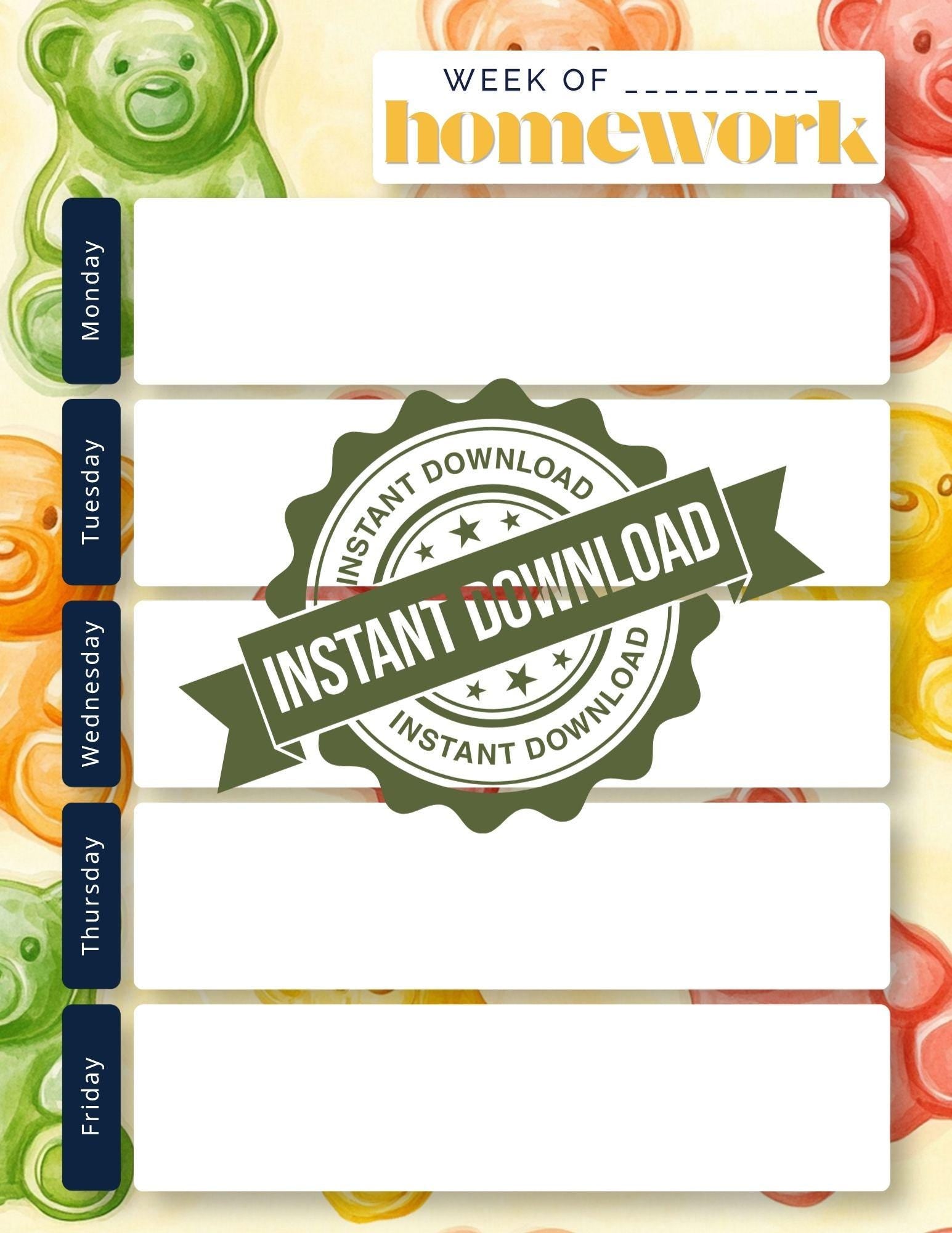 Gummy Bear Weekly Homework Planner | Y2K Candy Student Agenda (Digital Download)