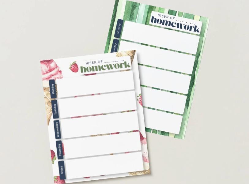Strawberry Ice Cream Weekly Homework Planner | Kawaii Study Tracker (PDF Download)