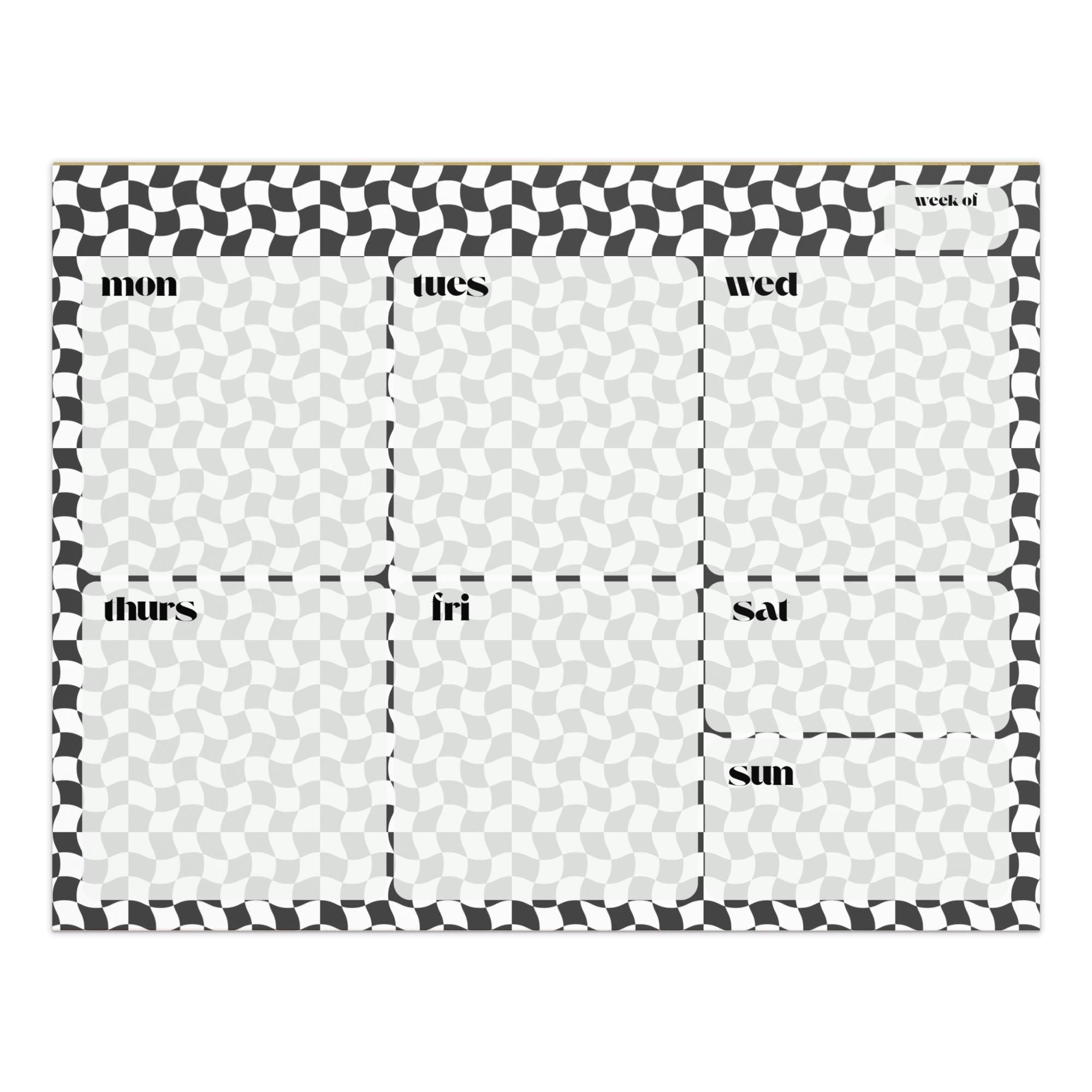 Wavy Black and White Checkered Weekly Undated Notepad