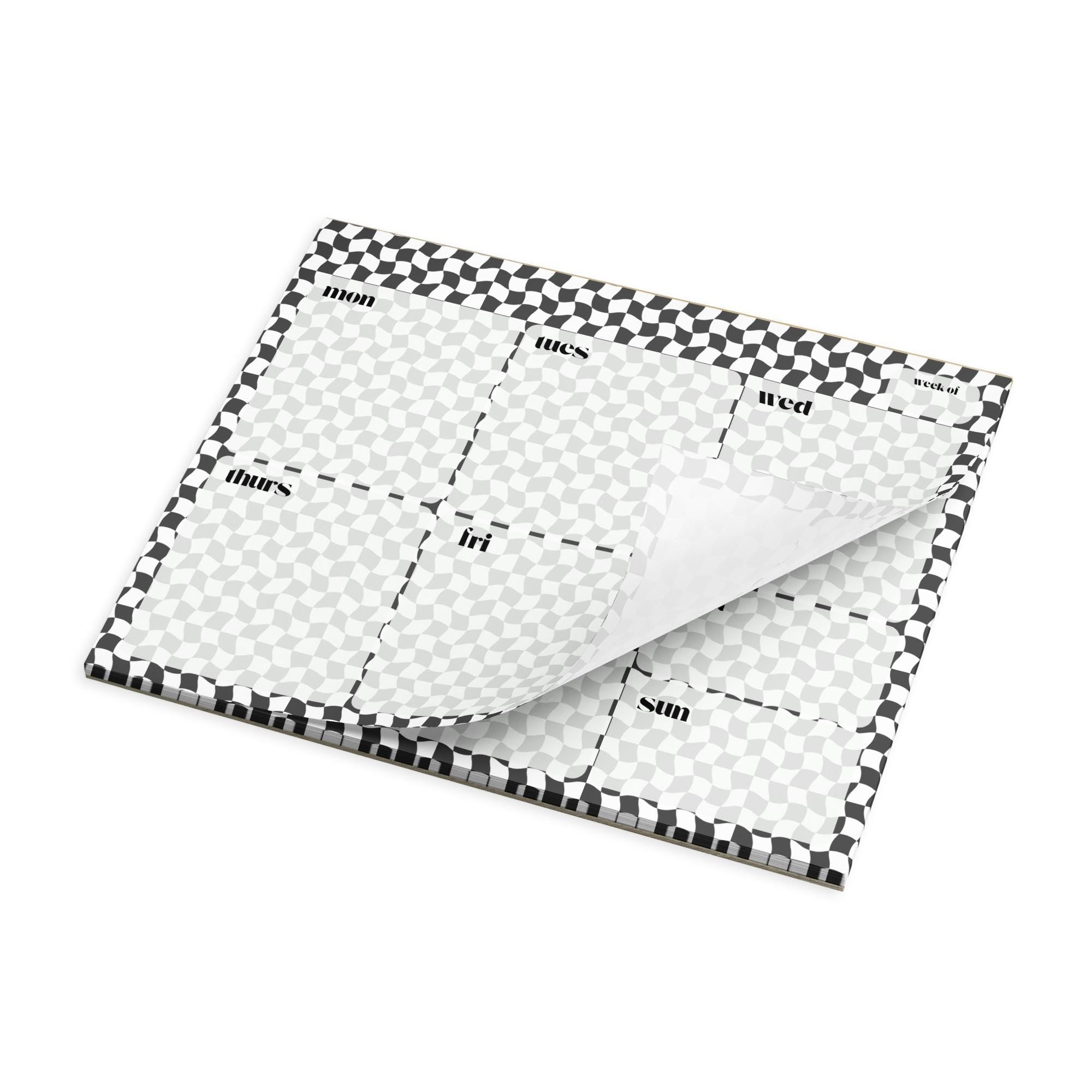 Wavy Black and White Checkered Weekly Undated Notepad