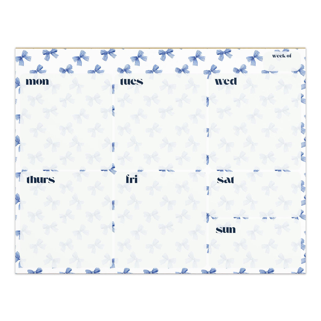 Blue and White Bows Undated Weekly Planner Notepad