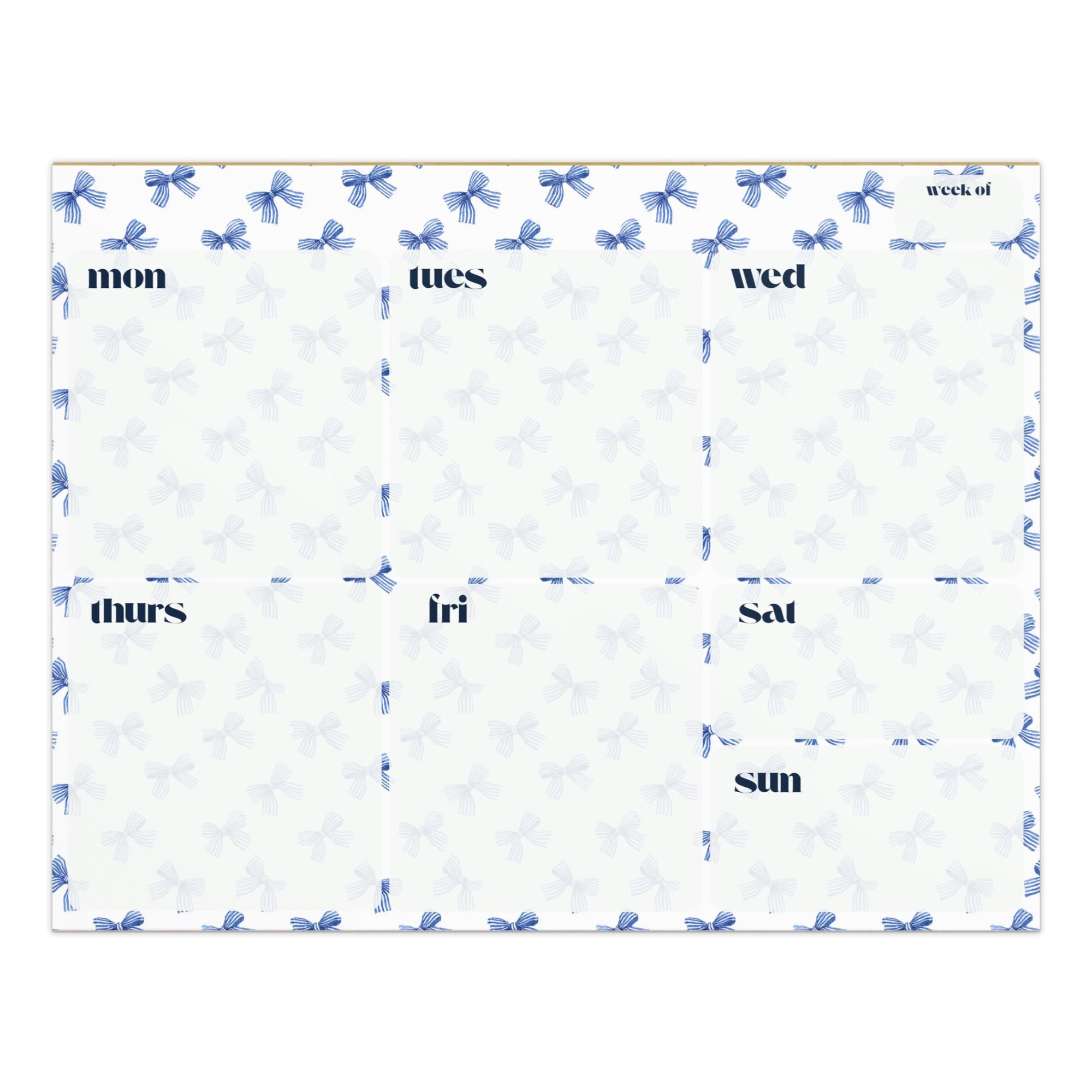 Blue and White Bows Undated Weekly Planner Notepad