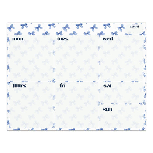 Blue and White Bows Undated Weekly Planner Notepad